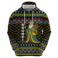 Brunei Christmas Zip Hoodie with Traditional Santa Gift Basket and Black Yellow Red Holiday Pattern - Wonder Print Shop