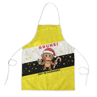 Brunei Christmas Apron with Cartoon Monkey Santa Hat Candy Cane and Yellow Black Flag Pattern - Wonder Print Shop