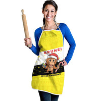 Brunei Christmas Apron with Cartoon Monkey Santa Hat Candy Cane and Yellow Black Flag Pattern - Wonder Print Shop