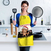 Brunei Christmas Apron with Cartoon Monkey Santa Hat Candy Cane and Yellow Black Flag Pattern - Wonder Print Shop