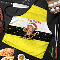 Brunei Christmas Apron with Cartoon Monkey Santa Hat Candy Cane and Yellow Black Flag Pattern - Wonder Print Shop