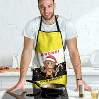 Brunei Christmas Apron with Cartoon Monkey Santa Hat Candy Cane and Yellow Black Flag Pattern - Wonder Print Shop