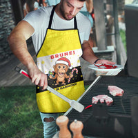 Brunei Christmas Apron with Cartoon Monkey Santa Hat Candy Cane and Yellow Black Flag Pattern - Wonder Print Shop