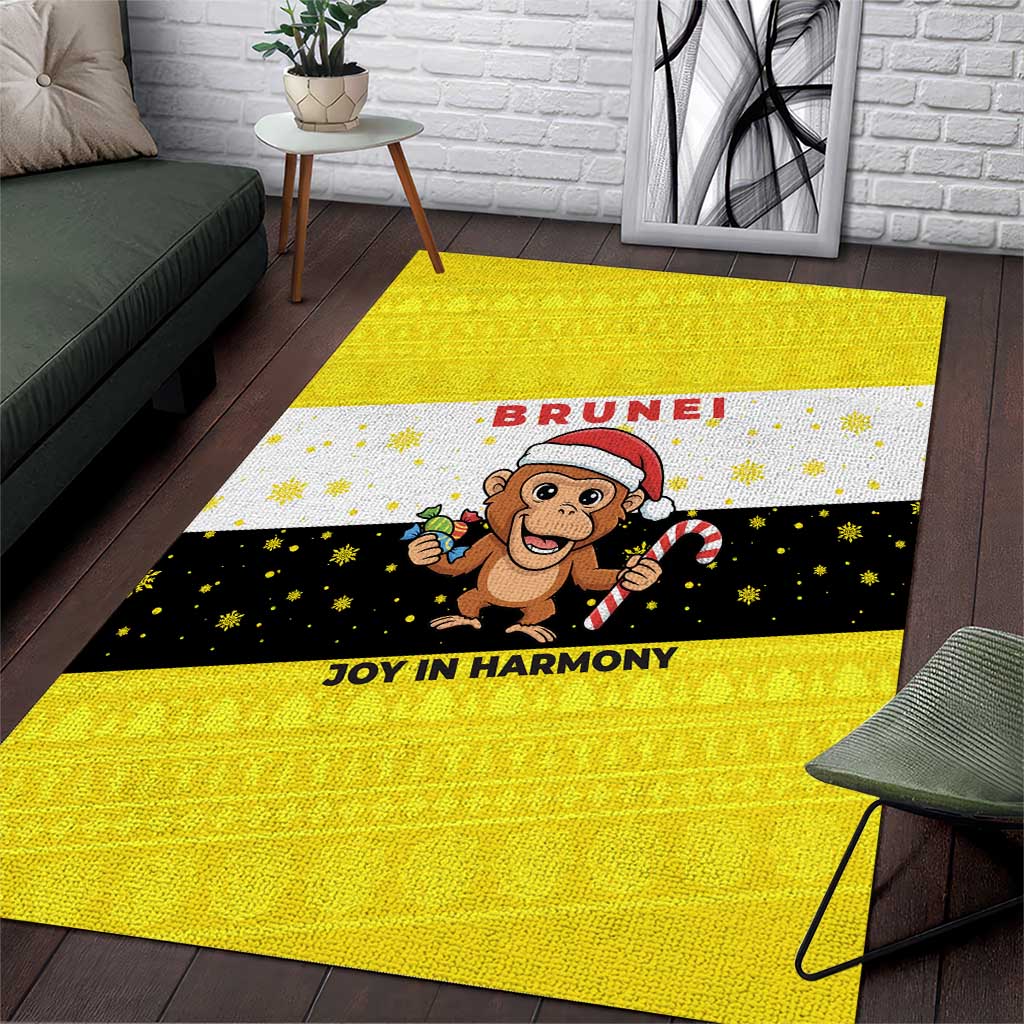Brunei Christmas Area Rug with Cartoon Monkey Santa Hat Candy Cane and Yellow Black Flag Pattern - Wonder Print Shop