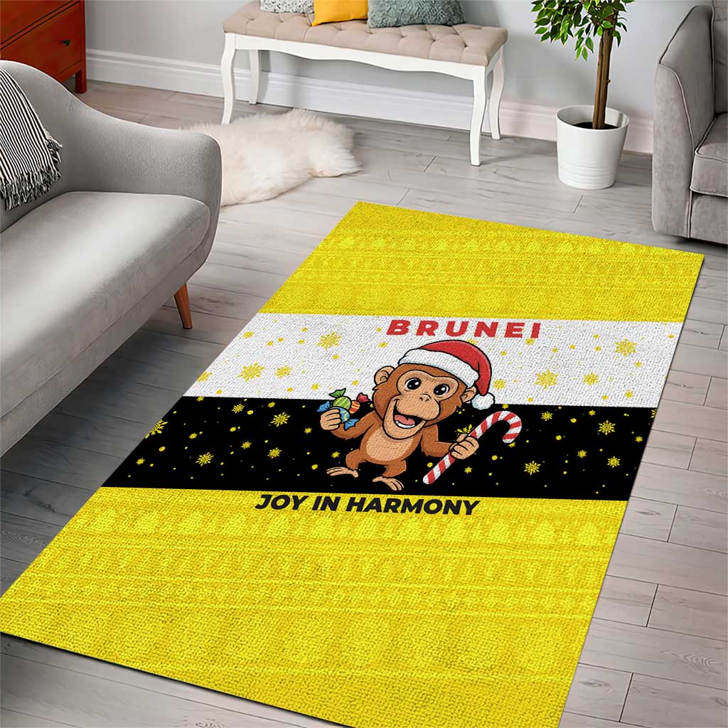 Brunei Christmas Area Rug with Cartoon Monkey Santa Hat Candy Cane and Yellow Black Flag Pattern - Wonder Print Shop