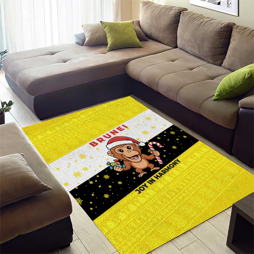 Brunei Christmas Area Rug with Cartoon Monkey Santa Hat Candy Cane and Yellow Black Flag Pattern - Wonder Print Shop