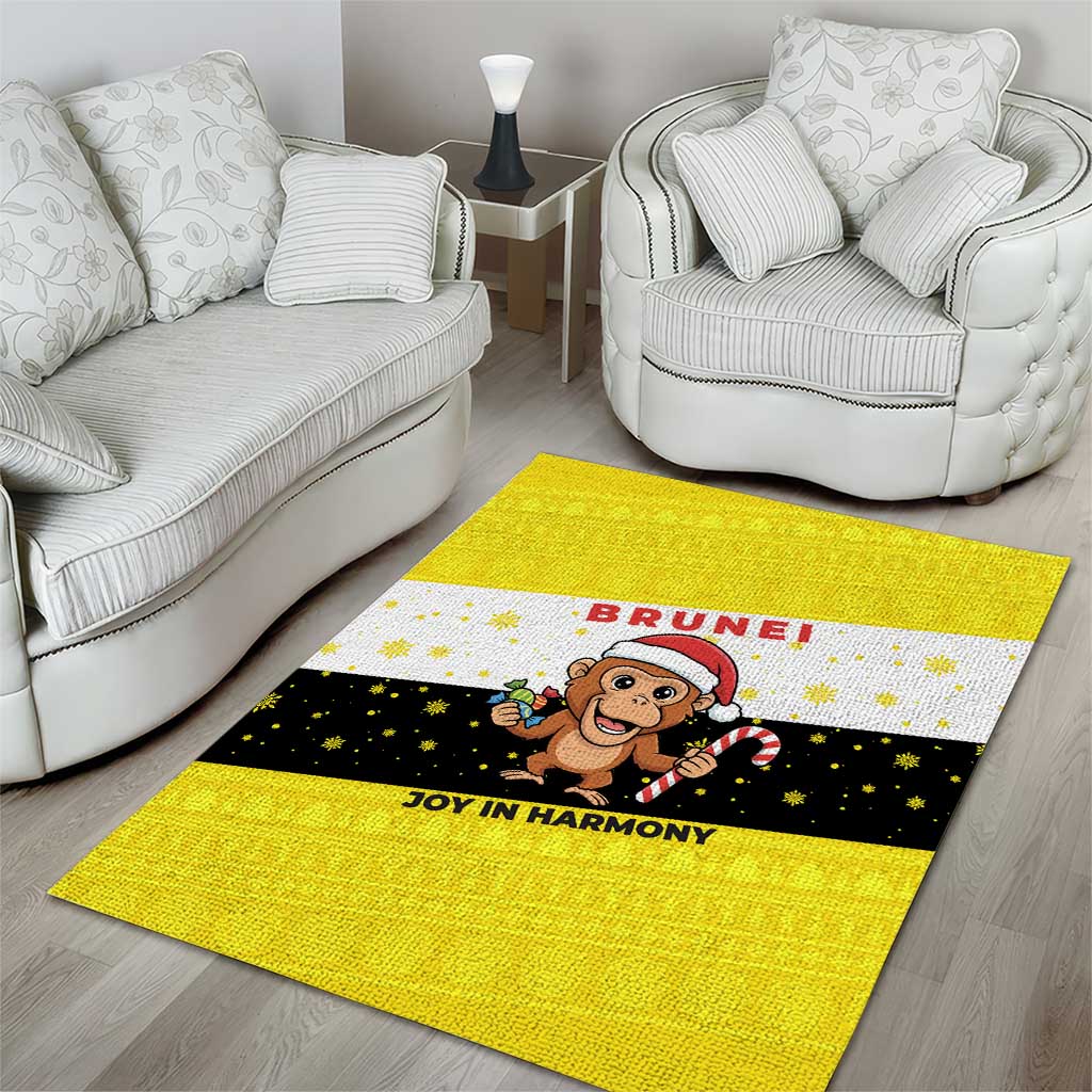 Brunei Christmas Area Rug with Cartoon Monkey Santa Hat Candy Cane and Yellow Black Flag Pattern - Wonder Print Shop