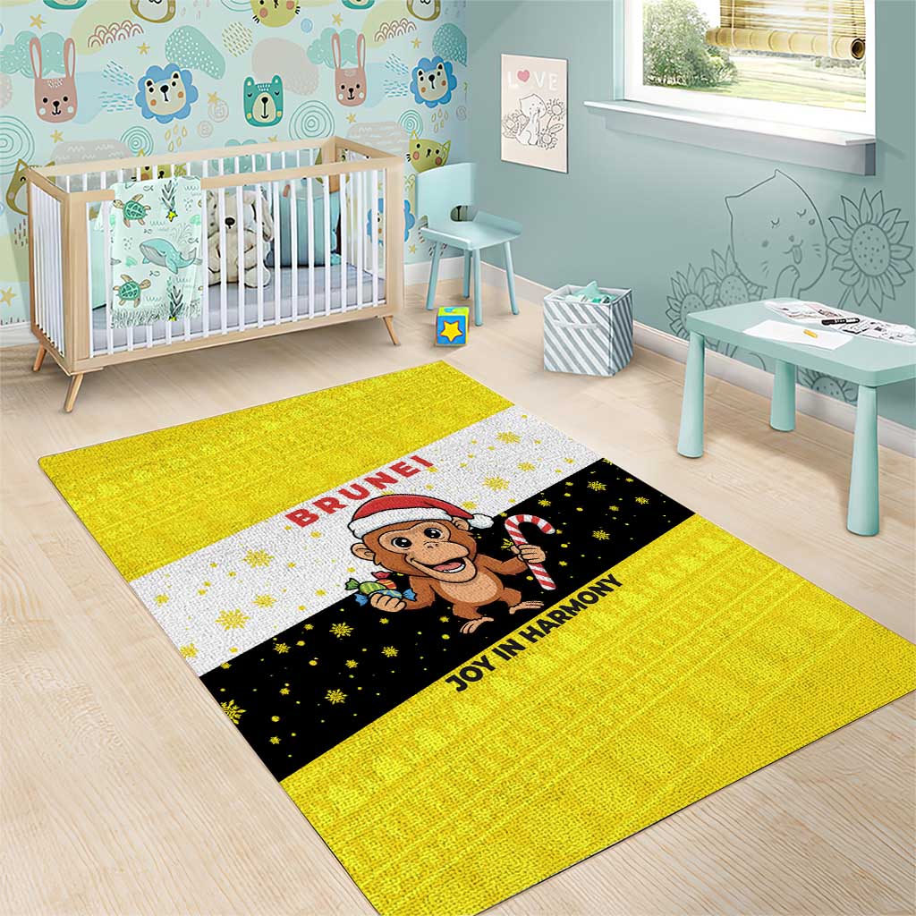 Brunei Christmas Area Rug with Cartoon Monkey Santa Hat Candy Cane and Yellow Black Flag Pattern - Wonder Print Shop