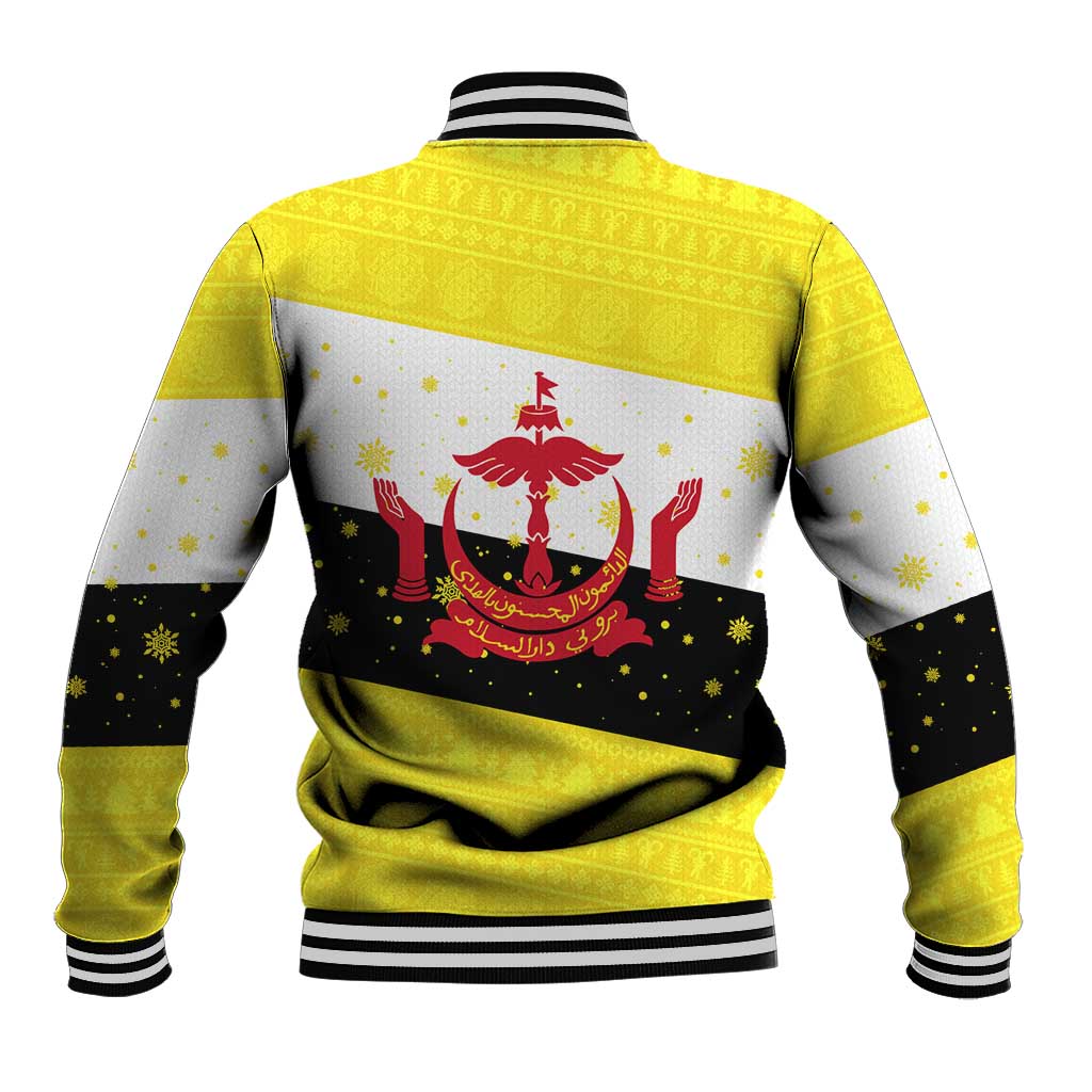 Brunei Christmas Baseball Jacket with Cartoon Monkey Santa Hat Candy Cane and Yellow Black Flag Pattern - Wonder Print Shop