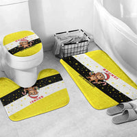 Brunei Christmas Bathroom Set with Cartoon Monkey Santa Hat Candy Cane and Yellow Black Flag Pattern - Wonder Print Shop