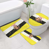 Brunei Christmas Bathroom Set with Cartoon Monkey Santa Hat Candy Cane and Yellow Black Flag Pattern - Wonder Print Shop