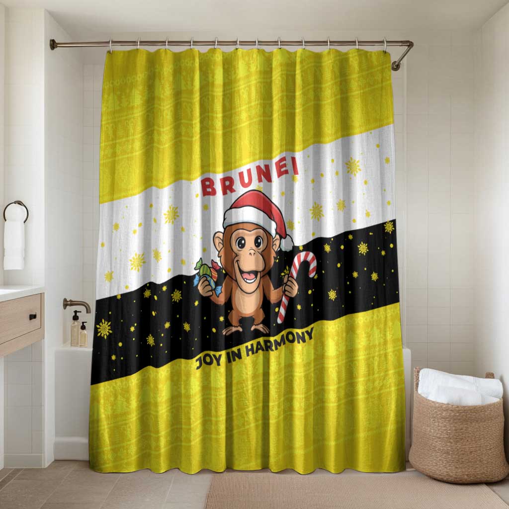 Brunei Christmas Bathroom Set with Cartoon Monkey Santa Hat Candy Cane and Yellow Black Flag Pattern - Wonder Print Shop
