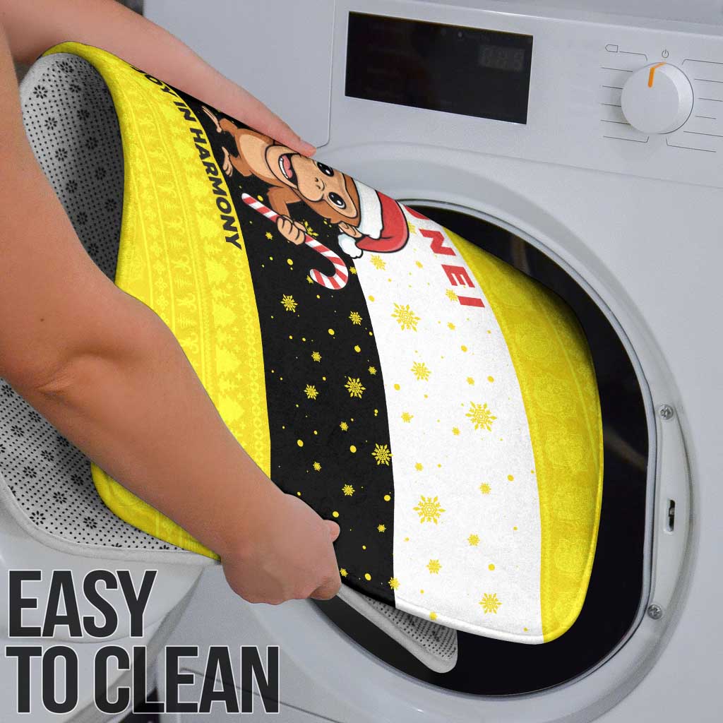 Brunei Christmas Bathroom Set with Cartoon Monkey Santa Hat Candy Cane and Yellow Black Flag Pattern - Wonder Print Shop