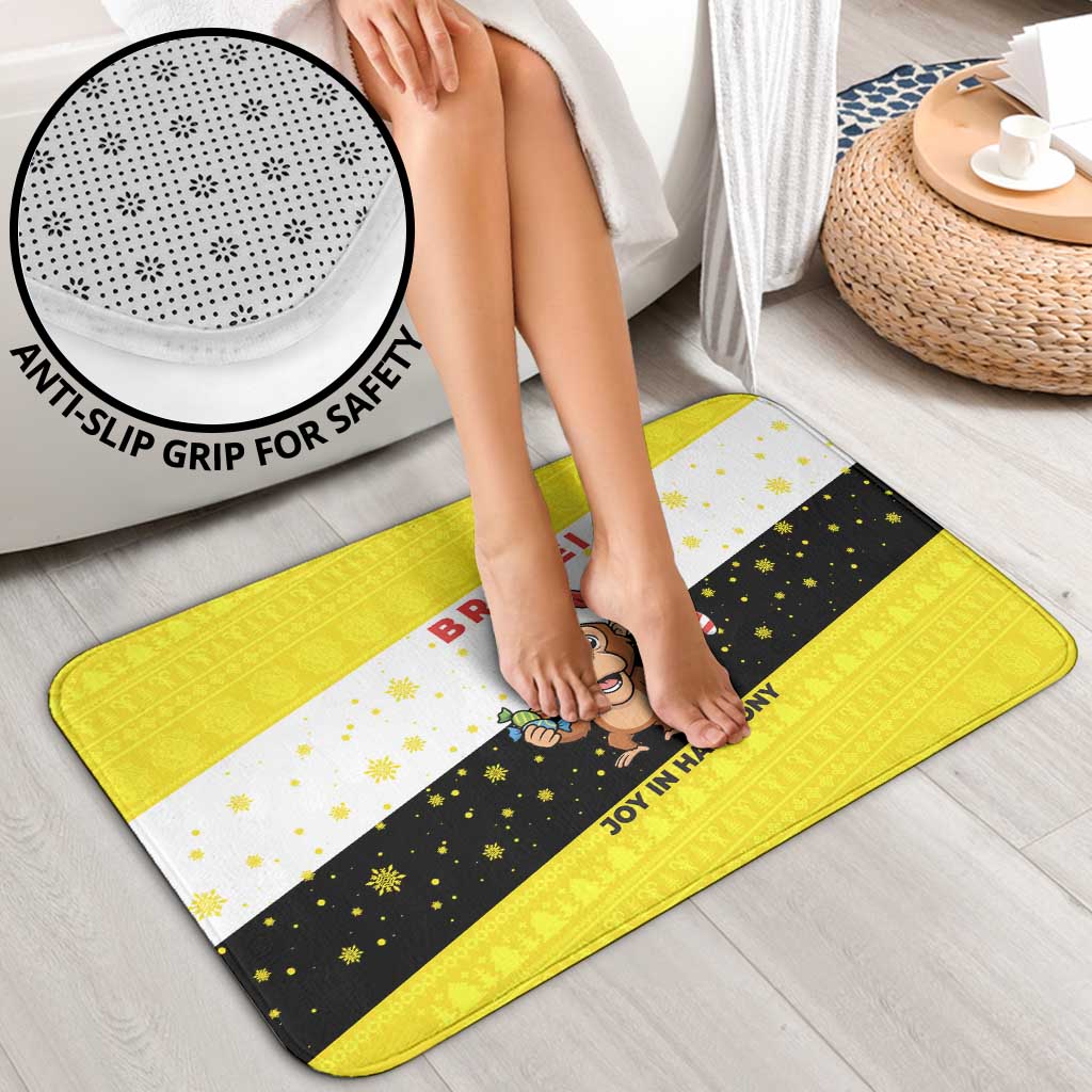 Brunei Christmas Bathroom Set with Cartoon Monkey Santa Hat Candy Cane and Yellow Black Flag Pattern - Wonder Print Shop