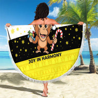 Brunei Christmas Beach Blanket with Cartoon Monkey Santa Hat Candy Cane and Yellow Black Flag Pattern - Wonder Print Shop