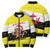 Brunei Christmas Bomber Puffer Jacket with Cartoon Monkey Santa Hat Candy Cane and Yellow Black Flag Pattern - Wonder Print Shop