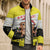 Brunei Christmas Bomber Puffer Jacket with Cartoon Monkey Santa Hat Candy Cane and Yellow Black Flag Pattern - Wonder Print Shop