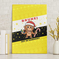 Brunei Christmas Canvas Wall Art with Cartoon Monkey Santa Hat Candy Cane and Yellow Black Flag Pattern - Wonder Print Shop