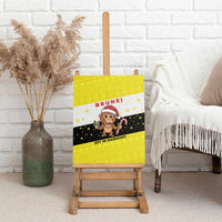 Brunei Christmas Canvas Wall Art with Cartoon Monkey Santa Hat Candy Cane and Yellow Black Flag Pattern - Wonder Print Shop