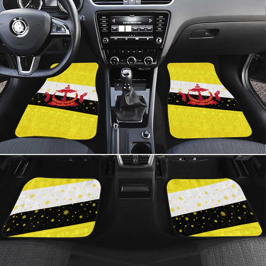 Brunei Christmas Car Mats with Cartoon Monkey Santa Hat Candy Cane and Yellow Black Flag Pattern - Wonder Print Shop