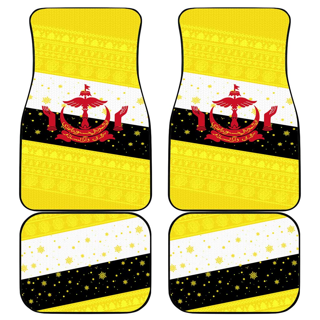 Brunei Christmas Car Mats with Cartoon Monkey Santa Hat Candy Cane and Yellow Black Flag Pattern - Wonder Print Shop
