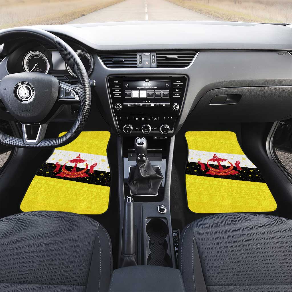 Brunei Christmas Car Mats with Cartoon Monkey Santa Hat Candy Cane and Yellow Black Flag Pattern - Wonder Print Shop