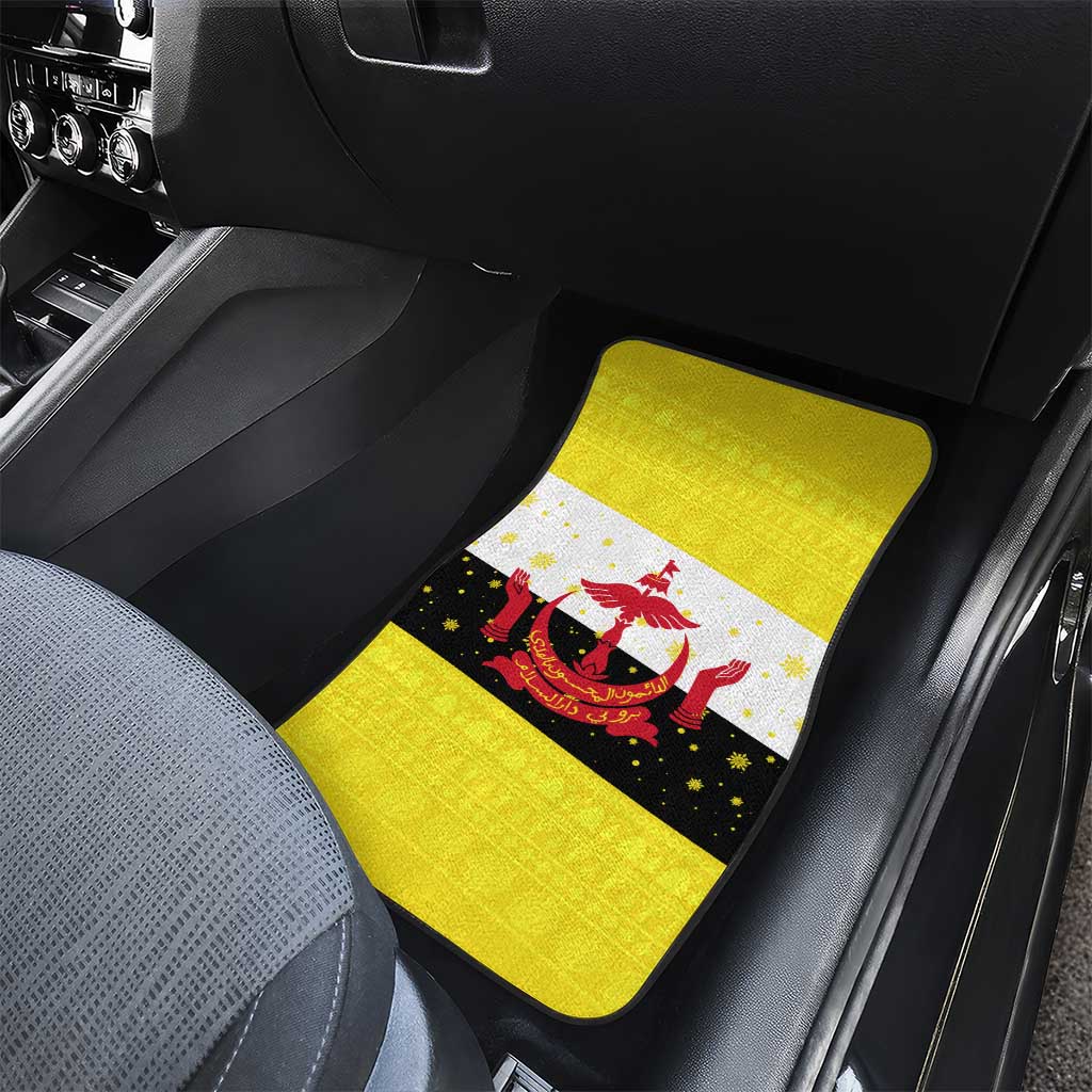 Brunei Christmas Car Mats with Cartoon Monkey Santa Hat Candy Cane and Yellow Black Flag Pattern - Wonder Print Shop