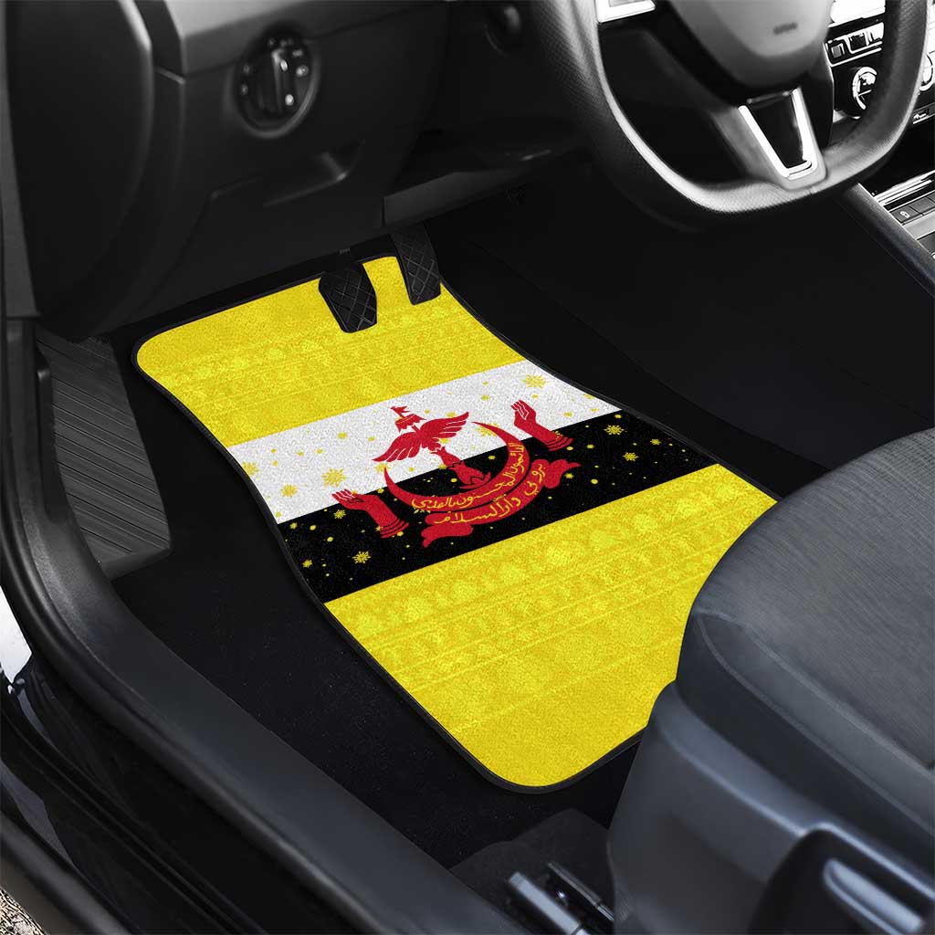 Brunei Christmas Car Mats with Cartoon Monkey Santa Hat Candy Cane and Yellow Black Flag Pattern - Wonder Print Shop
