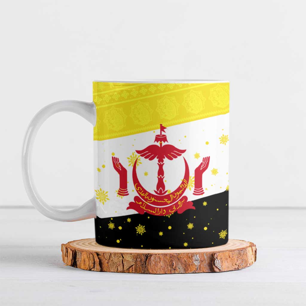 Brunei Christmas Ceramic Mug with Cartoon Monkey Santa Hat Candy Cane and Yellow Black Flag Pattern - Wonder Print Shop