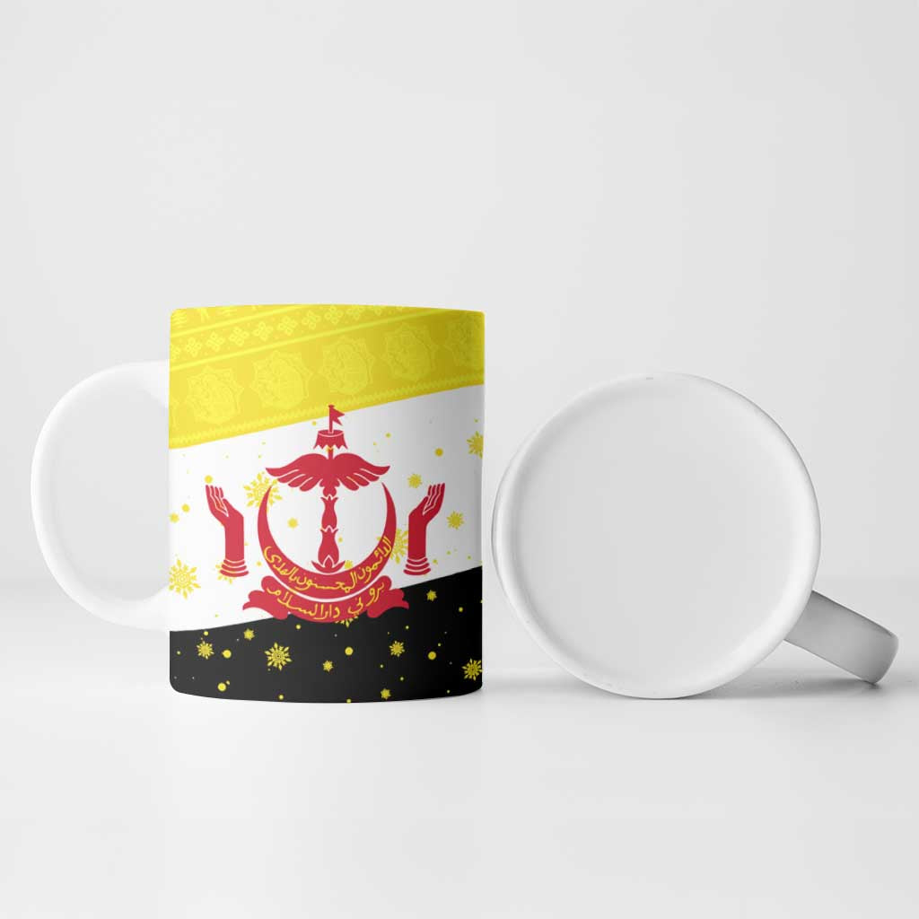 Brunei Christmas Ceramic Mug with Cartoon Monkey Santa Hat Candy Cane and Yellow Black Flag Pattern - Wonder Print Shop
