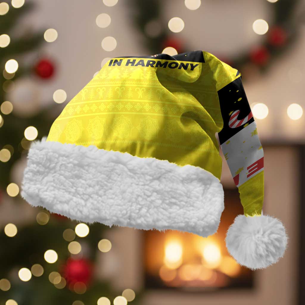 Brunei Christmas Santa Hat with Cartoon Monkey Santa Hat Candy Cane and Yellow Black Flag Pattern - Wonder Print Shop