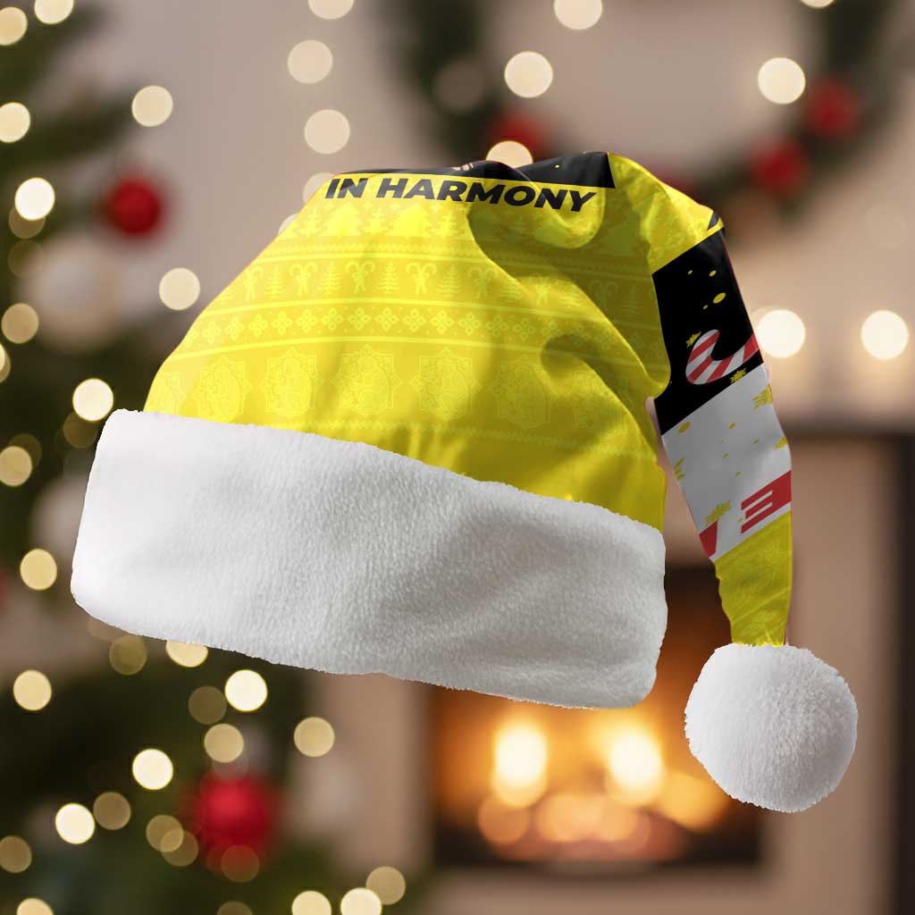 Brunei Christmas Santa Hat with Cartoon Monkey Santa Hat Candy Cane and Yellow Black Flag Pattern - Wonder Print Shop