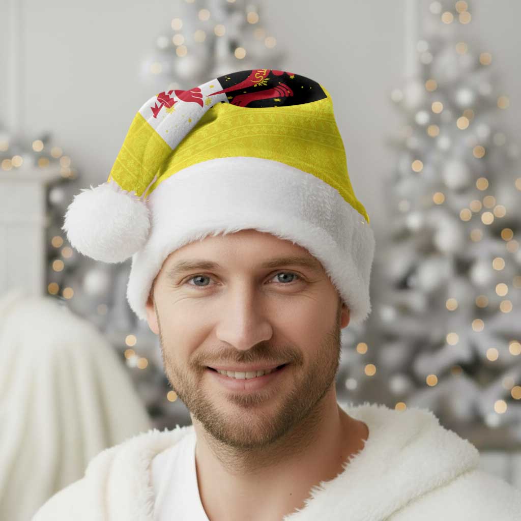 Brunei Christmas Santa Hat with Cartoon Monkey Santa Hat Candy Cane and Yellow Black Flag Pattern - Wonder Print Shop