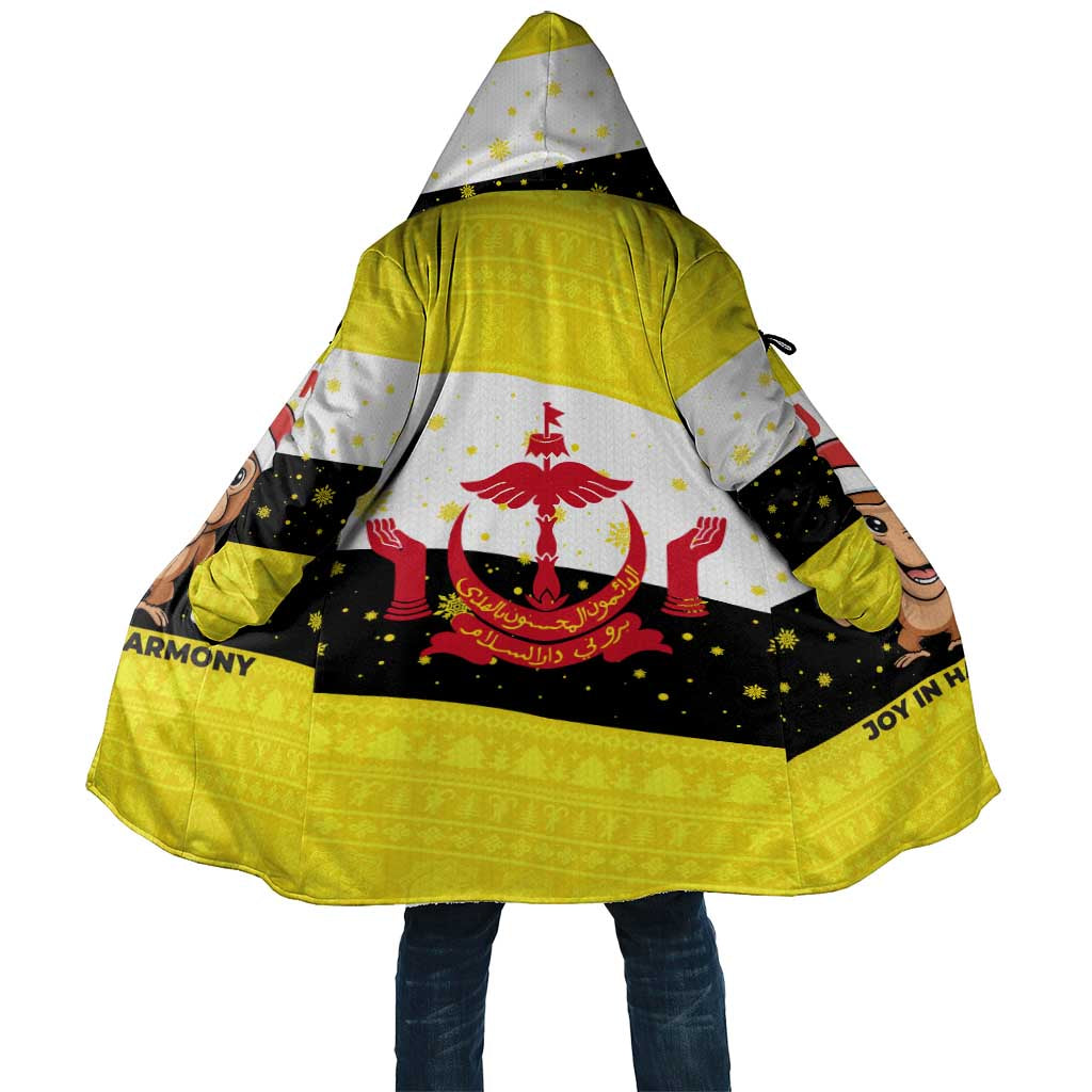 Brunei Christmas Cloak with Cartoon Monkey Santa Hat Candy Cane and Yellow Black Flag Pattern - Wonder Print Shop