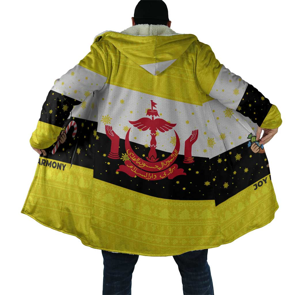 Brunei Christmas Cloak with Cartoon Monkey Santa Hat Candy Cane and Yellow Black Flag Pattern - Wonder Print Shop