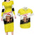 Brunei Christmas Couples Matching Long Sleeve Bodycon Dress and Hawaiian Shirt with Cartoon Monkey Santa Hat Candy Cane and Yellow Black Flag Pattern - Wonder Print Shop