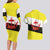 Brunei Christmas Couples Matching Long Sleeve Bodycon Dress and Hawaiian Shirt with Cartoon Monkey Santa Hat Candy Cane and Yellow Black Flag Pattern - Wonder Print Shop
