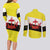Brunei Christmas Couples Matching Long Sleeve Bodycon Dress and Long Sleeve Button Shirt with Cartoon Monkey Santa Hat Candy Cane and Yellow Black Flag Pattern - Wonder Print Shop