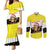 Brunei Christmas Couples Matching Mermaid Dress and Long Sleeve Button Shirt with Cartoon Monkey Santa Hat Candy Cane and Yellow Black Flag Pattern - Wonder Print Shop
