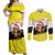 Brunei Christmas Couples Matching Off Shoulder Maxi Dress and Long Sleeve Button Shirt with Cartoon Monkey Santa Hat Candy Cane and Yellow Black Flag Pattern - Wonder Print Shop