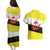 Brunei Christmas Couples Matching Puletasi and Hawaiian Shirt with Cartoon Monkey Santa Hat Candy Cane and Yellow Black Flag Pattern - Wonder Print Shop