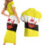 Brunei Christmas Couples Matching Short Sleeve Bodycon Dress and Hawaiian Shirt with Cartoon Monkey Santa Hat Candy Cane and Yellow Black Flag Pattern - Wonder Print Shop