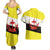 Brunei Christmas Couples Matching Summer Maxi Dress and Hawaiian Shirt with Cartoon Monkey Santa Hat Candy Cane and Yellow Black Flag Pattern - Wonder Print Shop