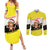 Brunei Christmas Couples Matching Summer Maxi Dress and Long Sleeve Button Shirt with Cartoon Monkey Santa Hat Candy Cane and Yellow Black Flag Pattern - Wonder Print Shop
