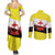 Brunei Christmas Couples Matching Summer Maxi Dress and Long Sleeve Button Shirt with Cartoon Monkey Santa Hat Candy Cane and Yellow Black Flag Pattern - Wonder Print Shop