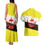 Brunei Christmas Couples Matching Tank Maxi Dress and Hawaiian Shirt with Cartoon Monkey Santa Hat Candy Cane and Yellow Black Flag Pattern - Wonder Print Shop