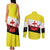 Brunei Christmas Couples Matching Tank Maxi Dress and Long Sleeve Button Shirt with Cartoon Monkey Santa Hat Candy Cane and Yellow Black Flag Pattern - Wonder Print Shop