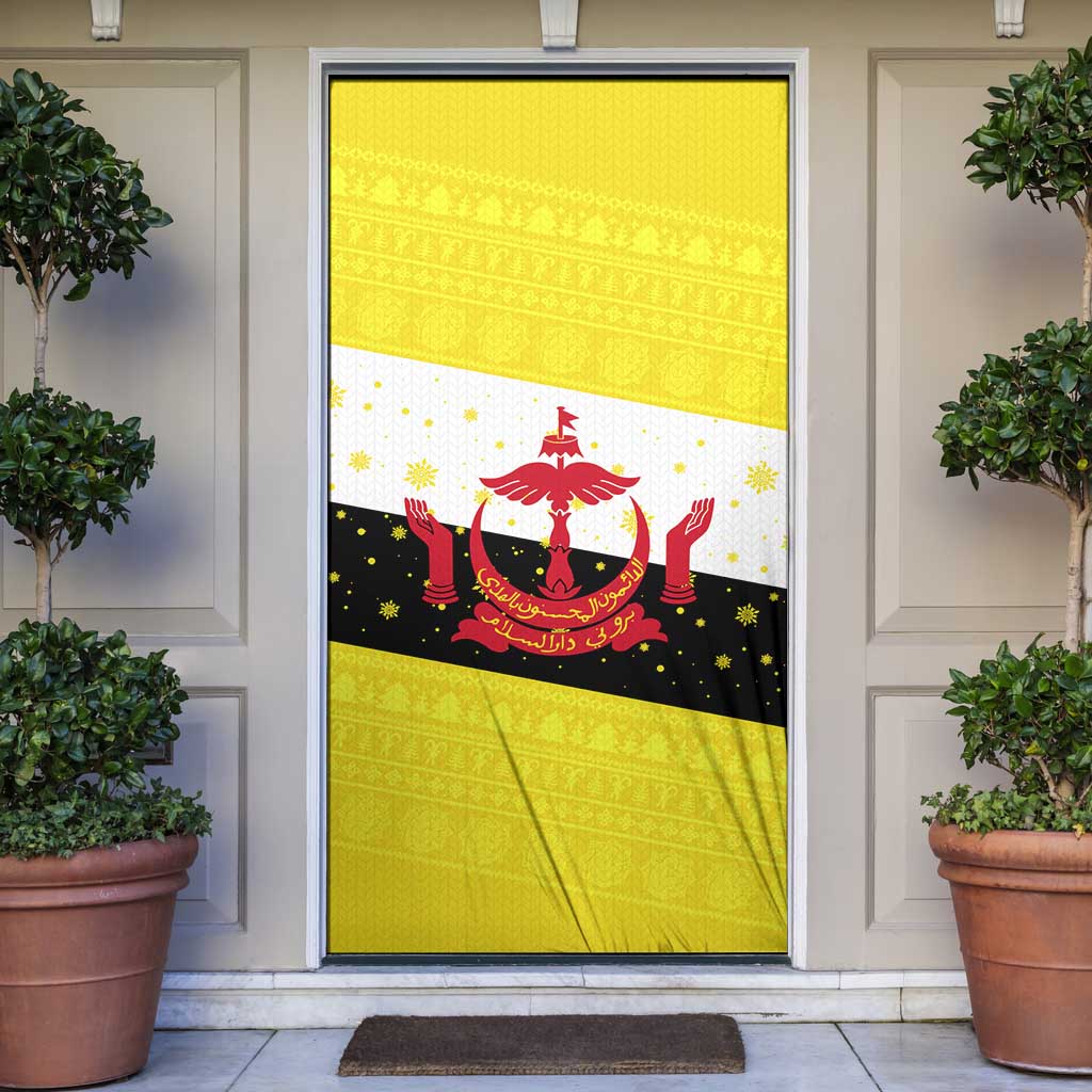 Brunei Christmas Door Cover with Cartoon Monkey Santa Hat Candy Cane and Yellow Black Flag Pattern - Wonder Print Shop