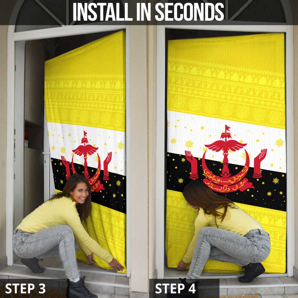 Brunei Christmas Door Cover with Cartoon Monkey Santa Hat Candy Cane and Yellow Black Flag Pattern - Wonder Print Shop