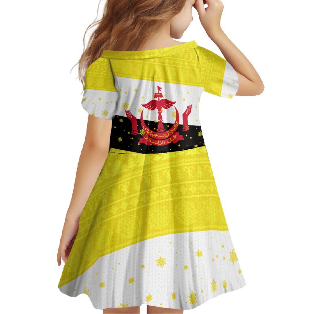 Brunei Christmas Family Matching Long Sleeve Bodycon Dress and Hawaiian Shirt with Cartoon Monkey Santa Hat Candy Cane and Yellow Black Flag Pattern - Wonder Print Shop